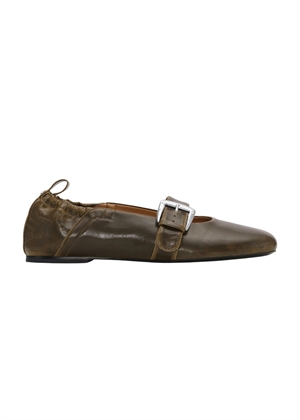 Butterfly strap crinkle oleatex ballerina Dark Olive S3118 Ganni 
